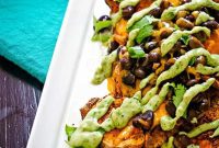 Golden Sweet Potato Nachos with Zesty Avocado Cilantro Cream