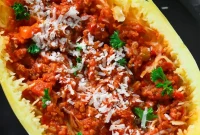 Hearty Bolognese Spaghetti Squash Bake