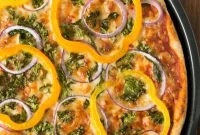 Savory Kale, Peppers, and Red Onions Pizza