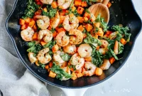 Sweet Potato Kale Shrimp One Pan Dinner