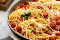 Quick White Bean Pasta with Burst Tomatoes and Fresh Spinach