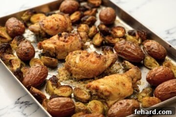 Roasted Chicken Thighs with vegetables and potatoes.