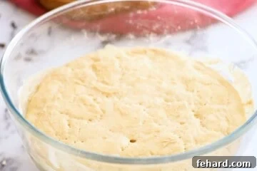 Homemade bread dough for cinnamon rolls after rising overnight.