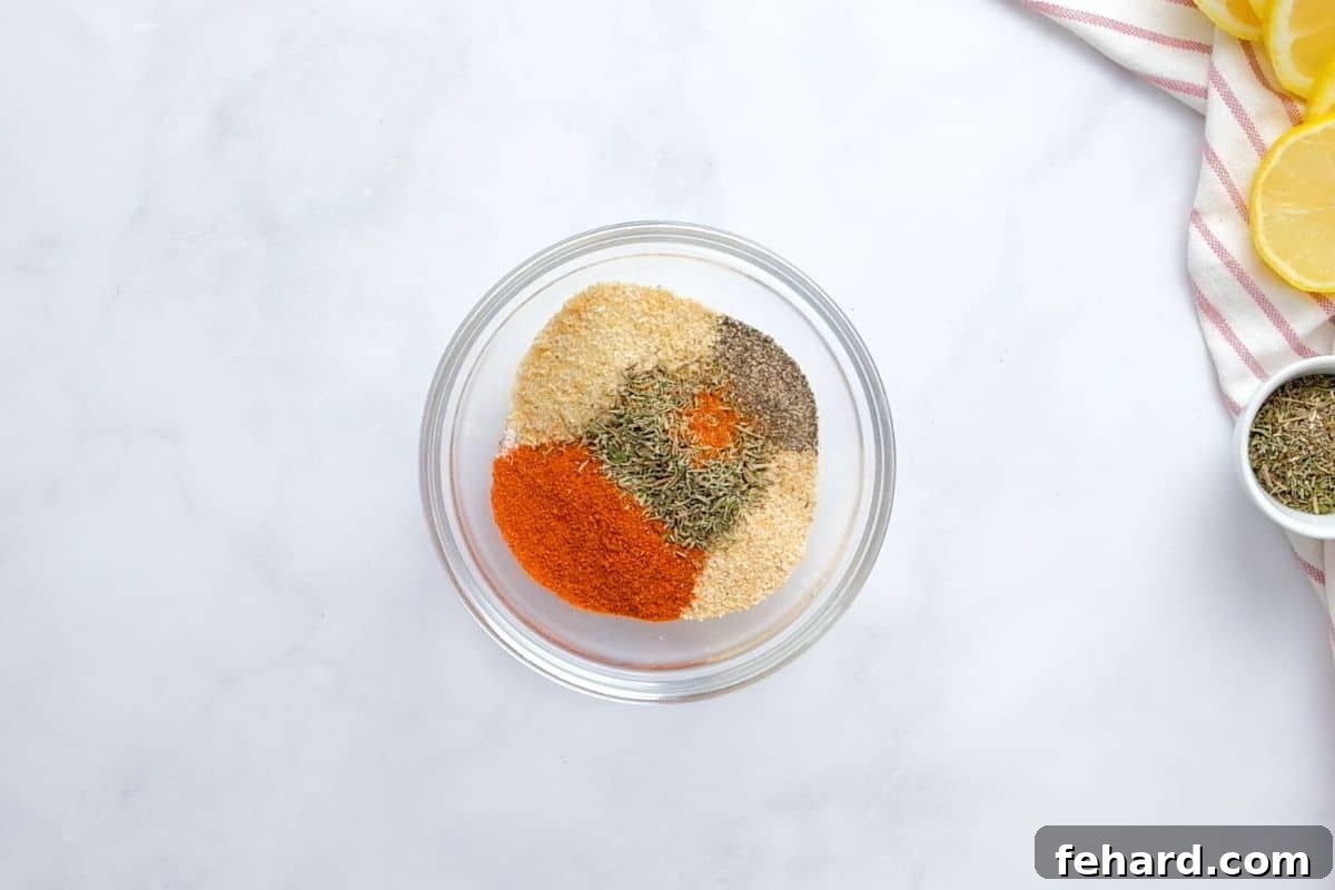 Spices for rotisserie chicken blend in small bowl.
