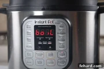 Instant Pot with boil illuminated on screen.