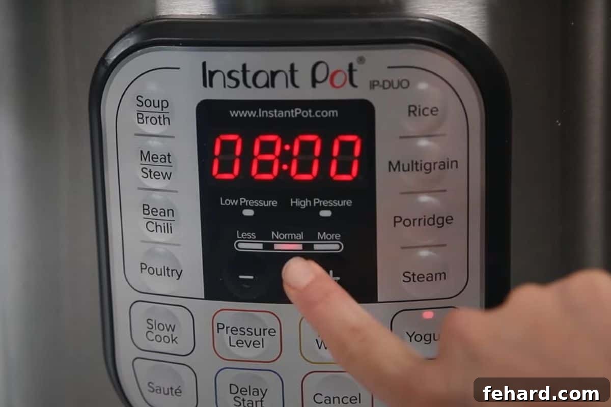 Instant Pot display showing '8:00' and 'NORMAL' for yogurt incubation.