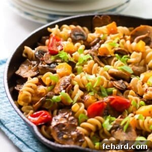 Fusilli with mushroom and roasted butternut squash