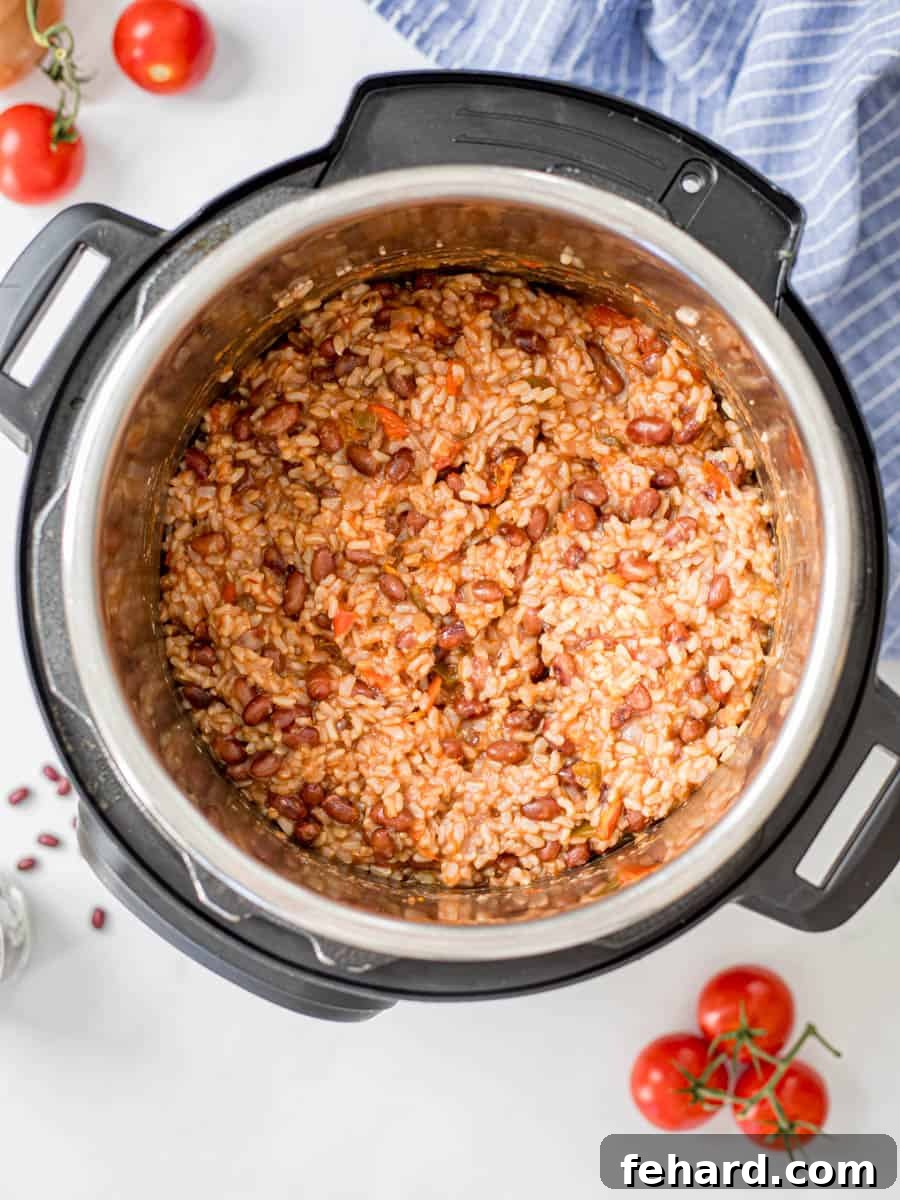 Rice and beans inside the inner pot Instant Pot.