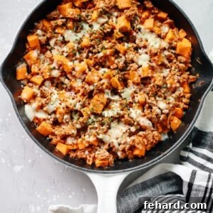 Ground Turkey Sweet Potato Skillet dish in a pan.