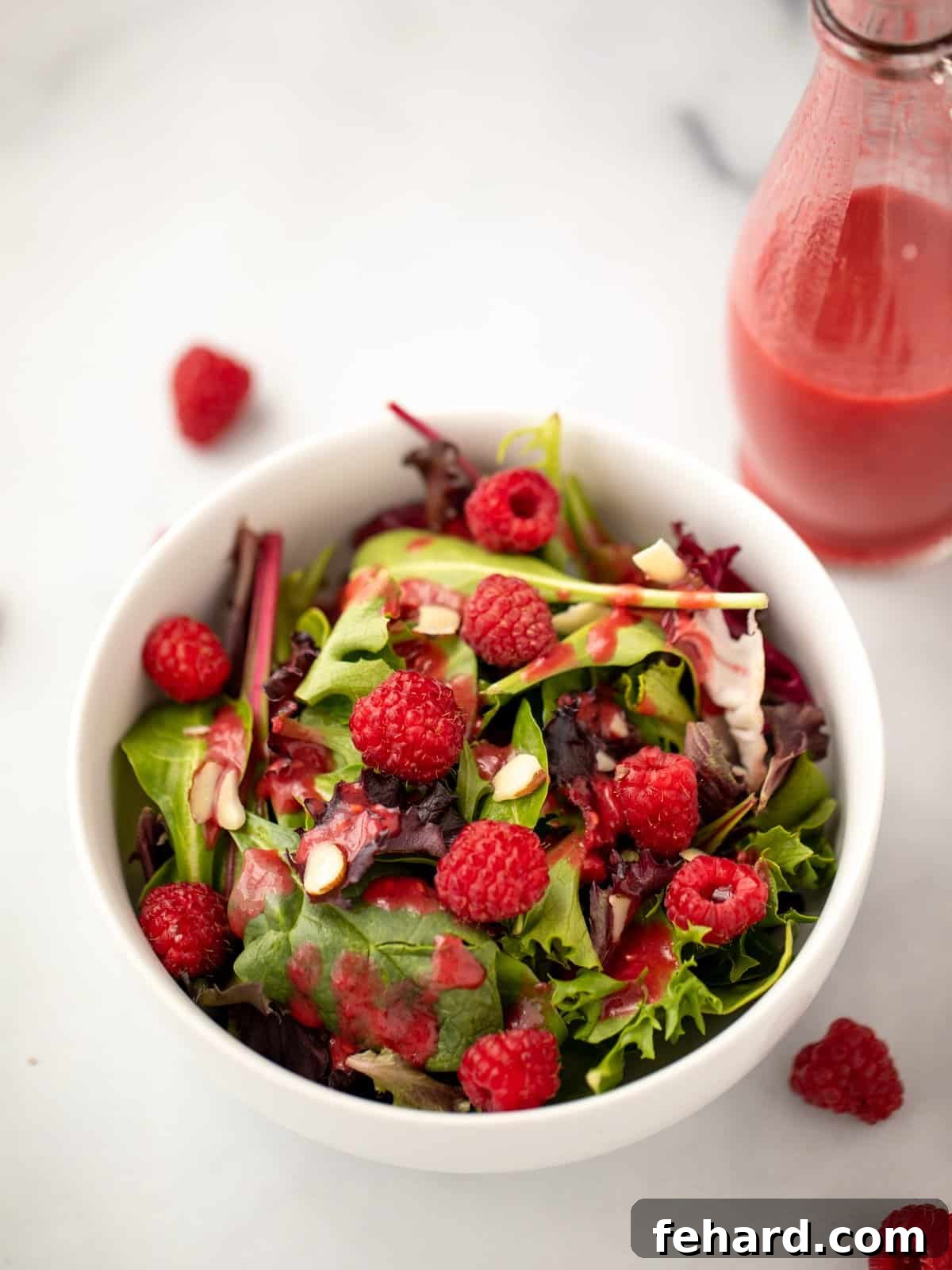 Mixed greens topped with fresh raspberries and homemade raspberry vinaigrette dressing.