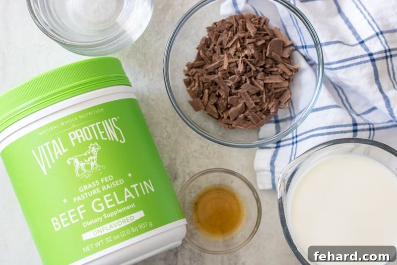 Simple 5 Ingredient Panna Cotta Essential ingredients for a delicious Paleo Panna Cotta laid out on a clean white counter