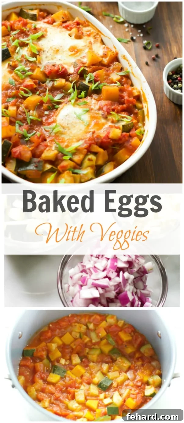 A large serving of baked eggs with veggies in a baking dish, suitable for sharing or meal prep ideas.