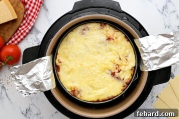 Lasagna inside inner pot after pressure cooking.