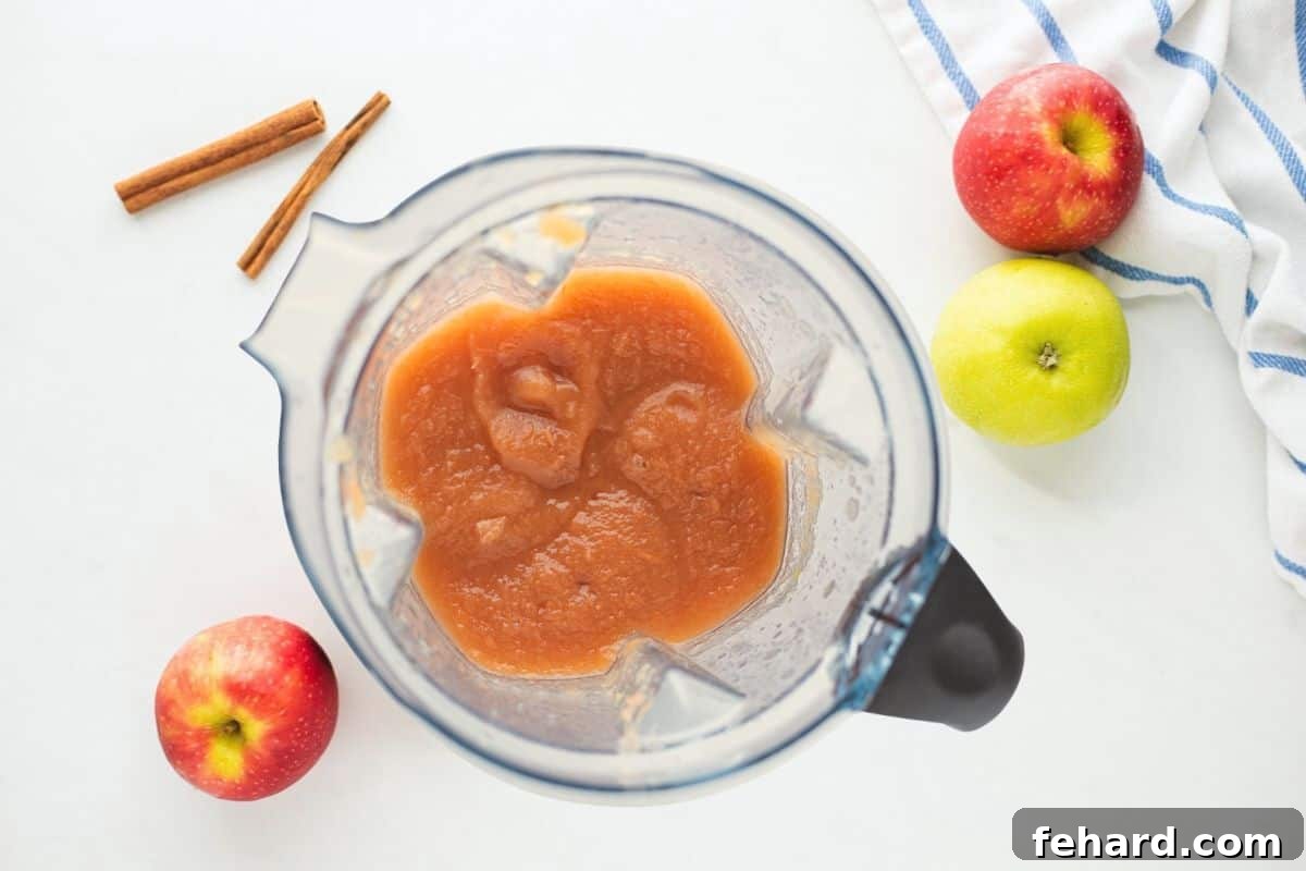 Blended applesauce inside blender until smooth and silky.