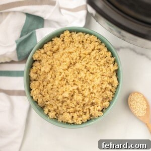 Bowl of instant pot quinoa next to the instant pot.