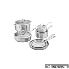A complete 10-piece stainless steel pots and pans set, a durable and essential upgrade for any kitchen.