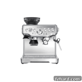 A sophisticated grey Breville Express Espresso Machine, delivering café-quality coffee at home.