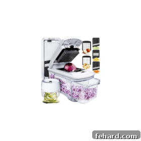A versatile vegetable chopper simplifying meal prep with multiple blades for dicing and slicing.