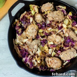 Seared Pork Tenderloin with Caramelized Cabbage 2 Cast Iron Skillet with Seared Pork Tenderloin and cabbage