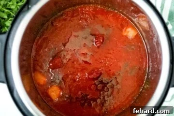 Fast & Flavorful Instant Pot Spaghetti 8 Pressure cooked spaghetti sauce inside instant pot.