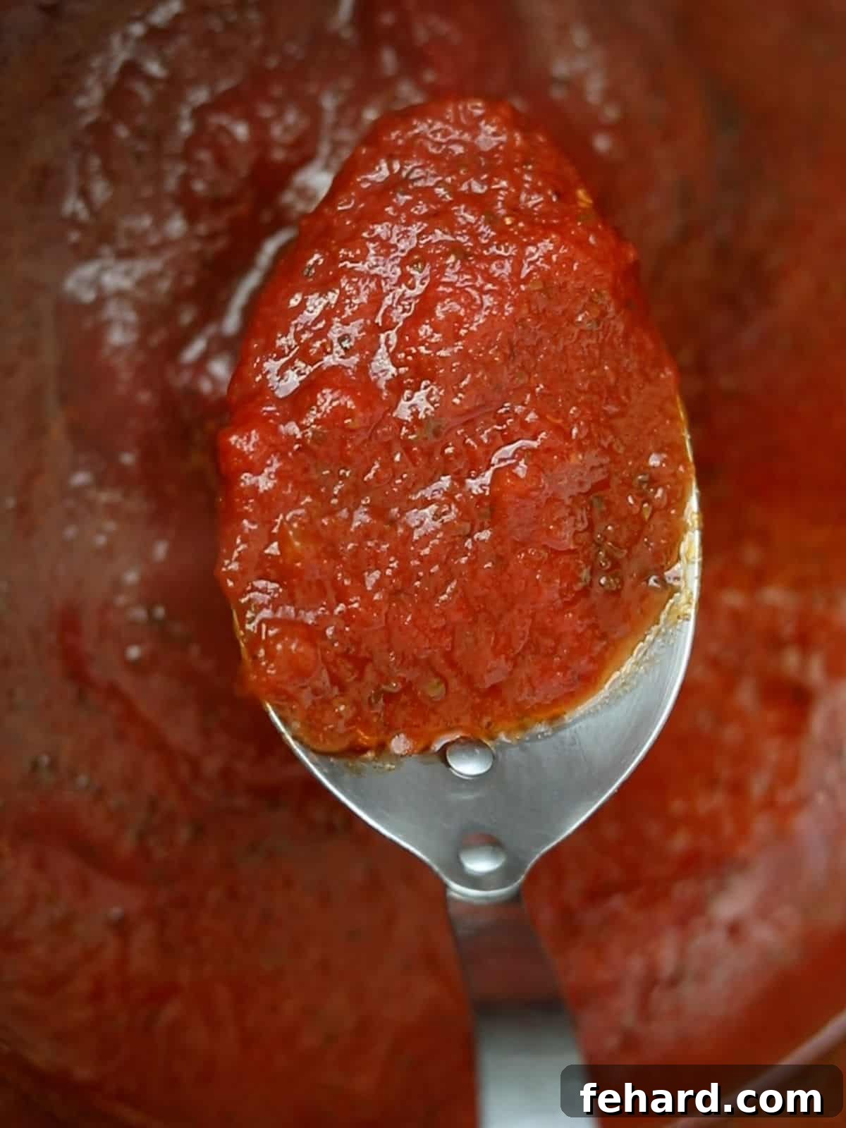 Recipe for Instant Pot Spaghetti Sauce A spoonful of rich, homemade Instant Pot spaghetti sauce, showing its texture and color.