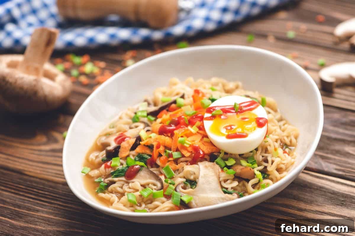 Whip Up Your Own Ramen Bowl 2 A beautifully presented bowl of homemade ramen, garnished with a soft-boiled egg, chopped green onions, and a vibrant swirl of sriracha, ready to be enjoyed.