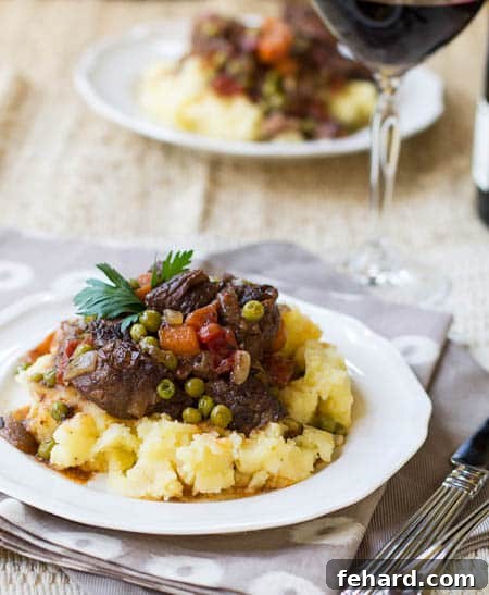 Slow Cooker beef daube Provencal with vegetables and herbs, ready to be served.
