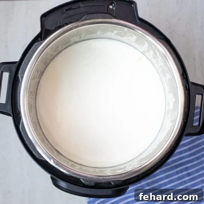 Thickened cold start yogurt in pressure cooker