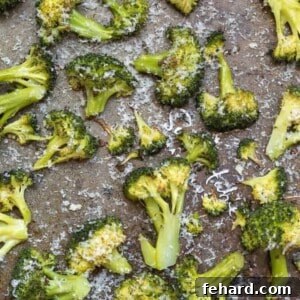 Roasted Broccoli with Parmesan on sheet pan.