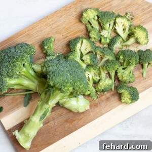 Cutting Board with chopped fresh broccoli