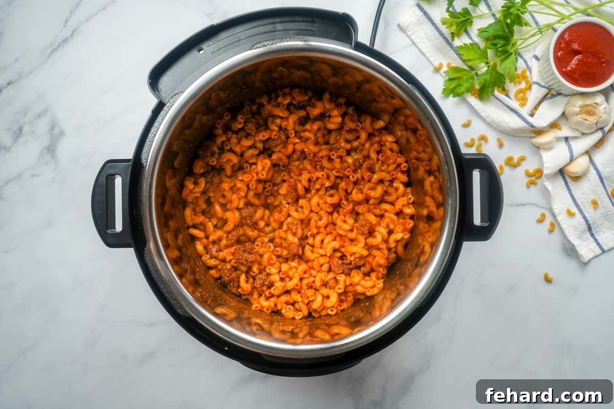 Instant Pot Hamburger Helper Recipe Hamburger helper cooked inside instant pot.