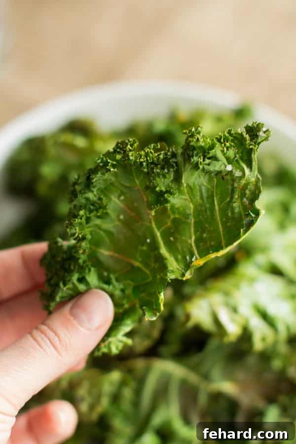 How to Make Spicy Kale Chips - Close-up View Close up of Spicy Kale Chips, showing their texture