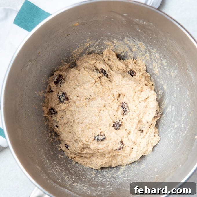 Cinnamon Bread with Raisins Cinnamon Raisin Bread Dough in mixing bowl