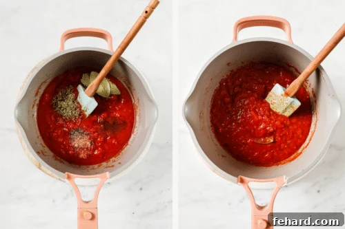 The Secret to Perfect Homemade Tomato Sauce 14 Adding tomatoes and seasonings to the pot