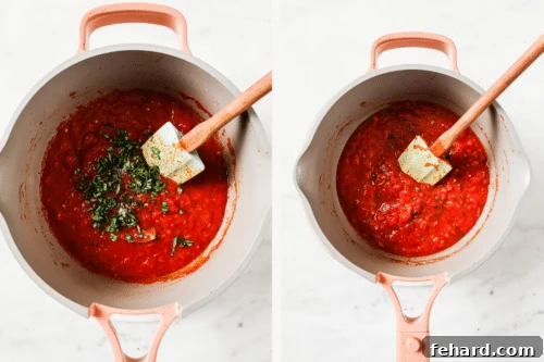 The Secret to Perfect Homemade Tomato Sauce 15 Finished tomato sauce with fresh basil