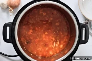 Ham and Bean Soup inside inner pot after being pressure cooked.