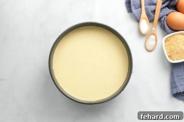 Cheesecake batter in 7x3 inch springform pan.