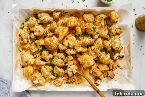 Roasted Cauliflower on a baking sheet