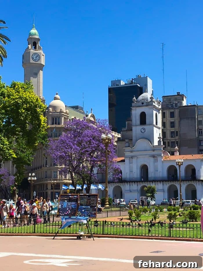 The grandeur of a Buenos Aires monument under the blue sky.