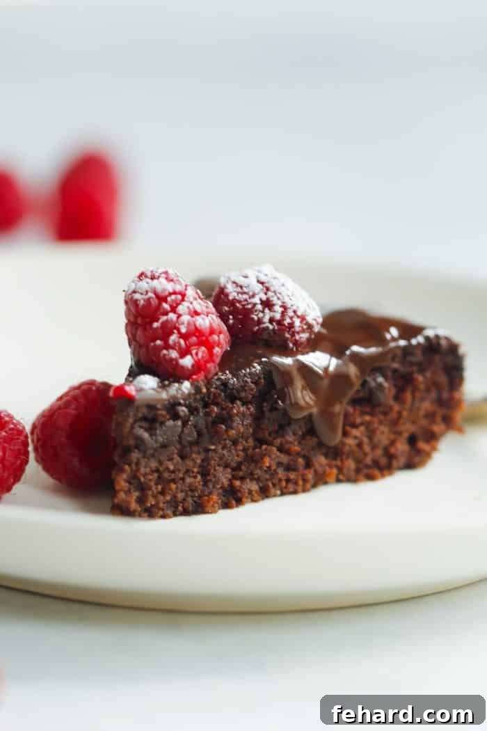 Velvet Chocolate Raspberry Symphony 5 Full view of the Raspberry Chocolate Cake, decorated with melted chocolate drizzle and fresh berries, ready for serving.