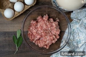 Raw Breakfast Sausage in mixing bowl.