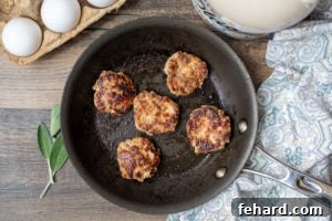 Homemade Sausage Patties in Skillet.