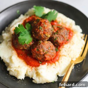 Turkey Meatballs with Mashed Cauliflower - featured recipe image