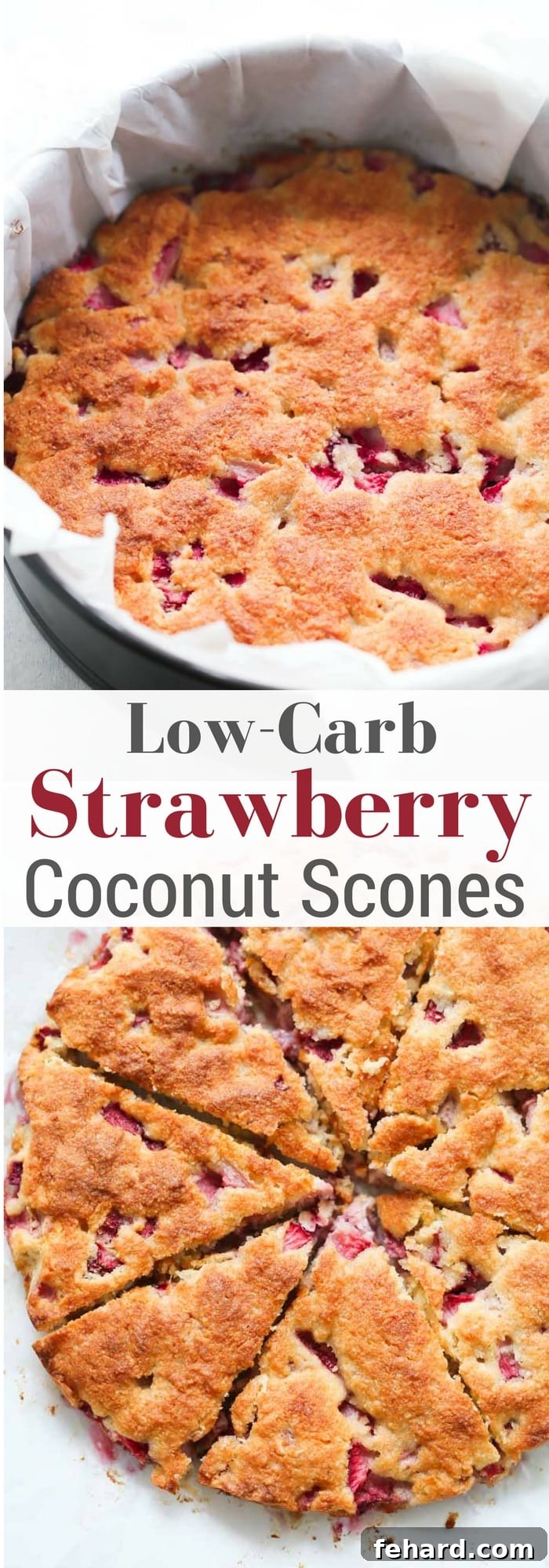 Low-carb Strawberry Coconut Scones - These Low-carb Strawberry Coconut Scones are gluten-free and made with almond flour, shredded coconut and fresh juicy strawberries.