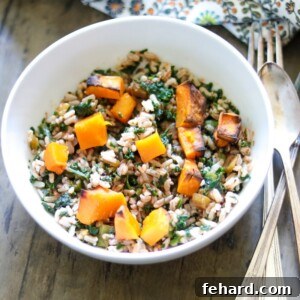 Vegan Butternut Rice Salad in white bowl