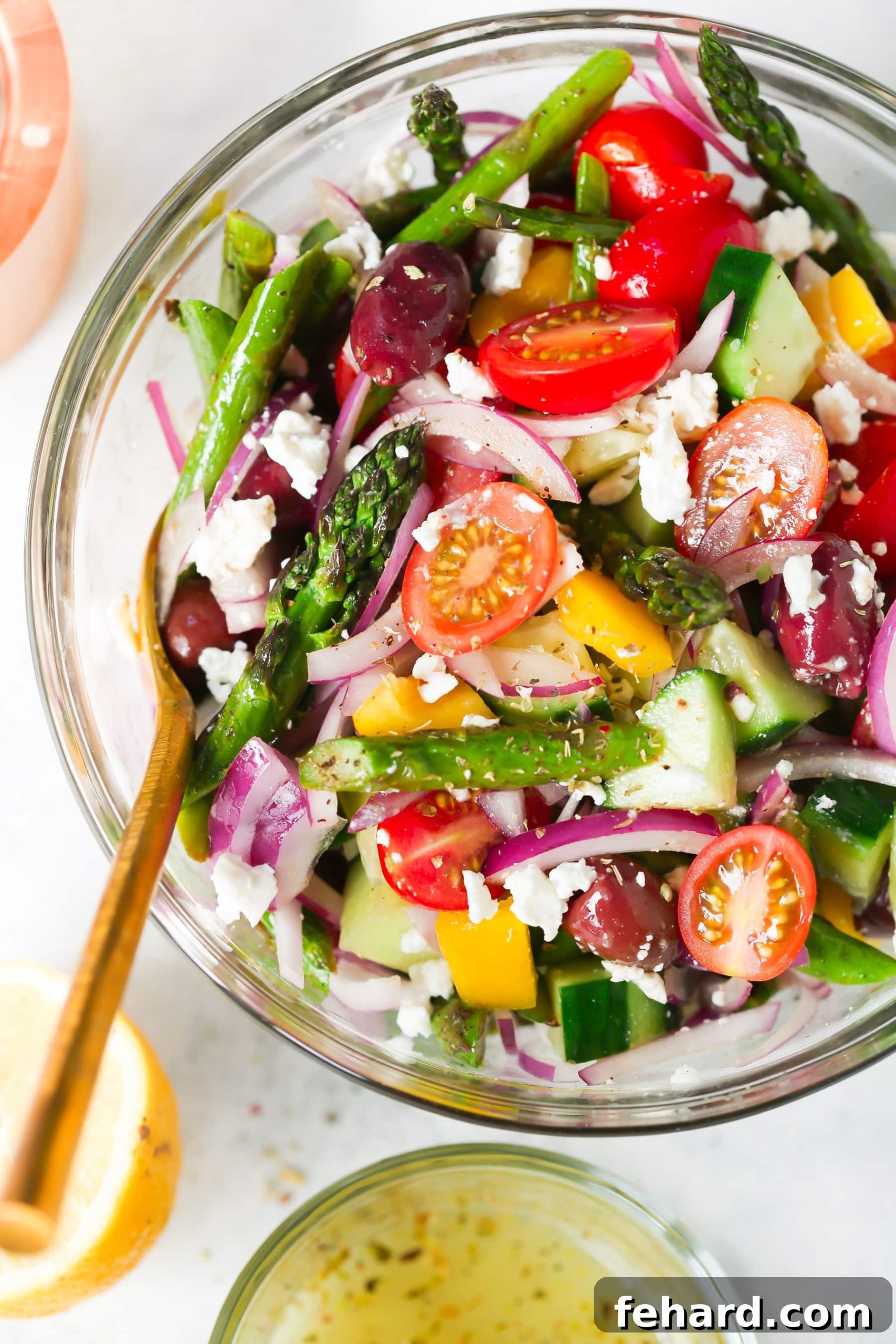 Asparagus Greek Chopped Salad - A close-up of the vibrant, fresh ingredients in the salad.