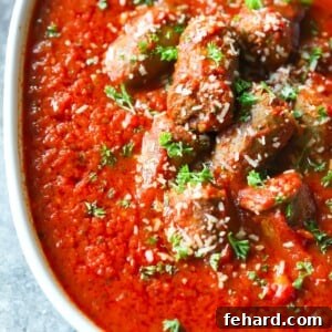 A bowl of freshly made Italian Sausage Tomato Sauce, garnished with fresh basil.