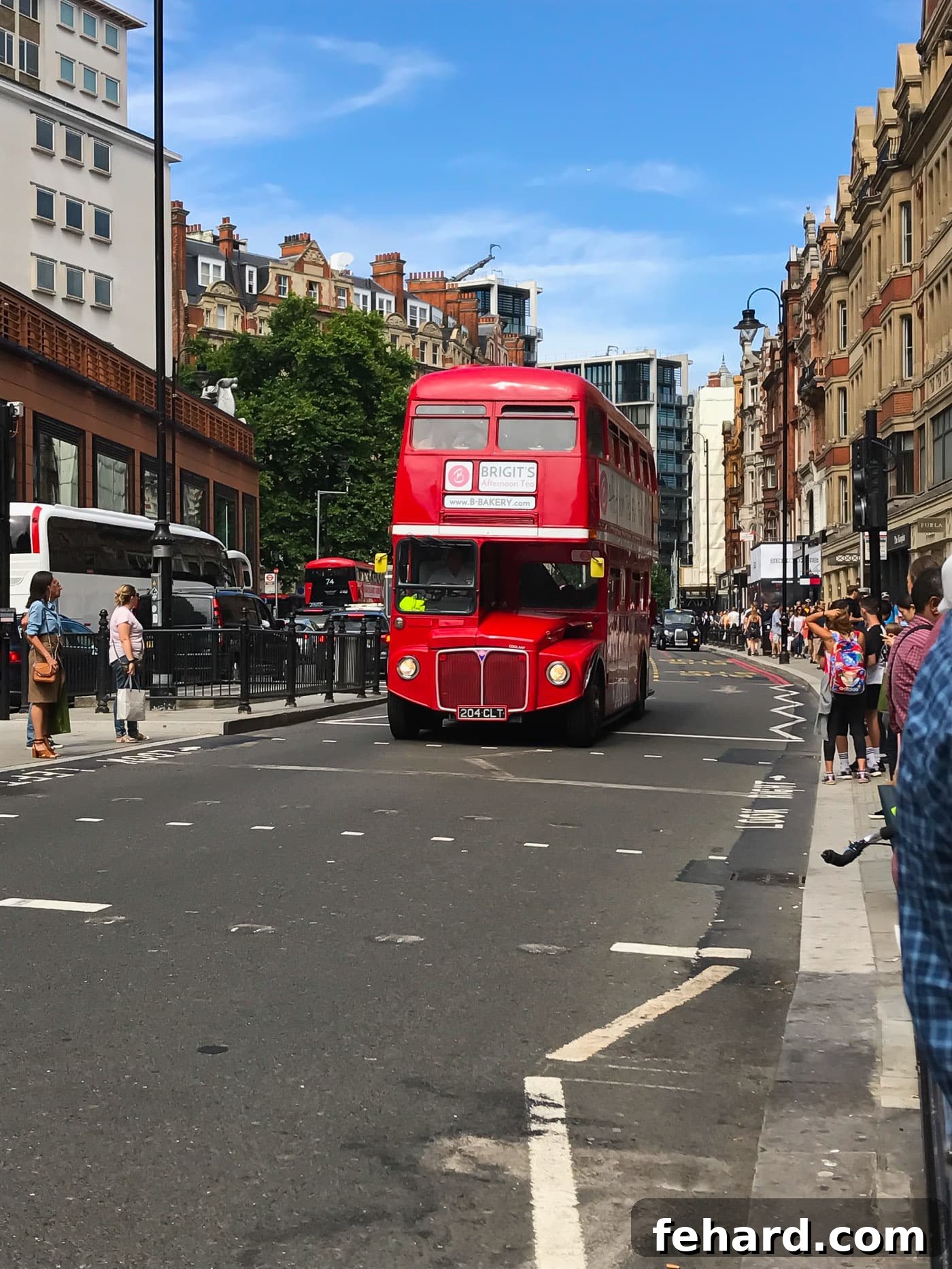 A classic red English double-decker bus, an iconic symbol of London