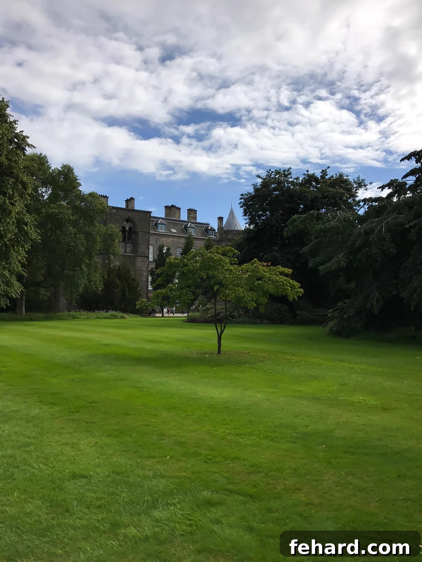 The stately exterior of The Palace of Holyroodhouse, the Queen's official residence in Scotland