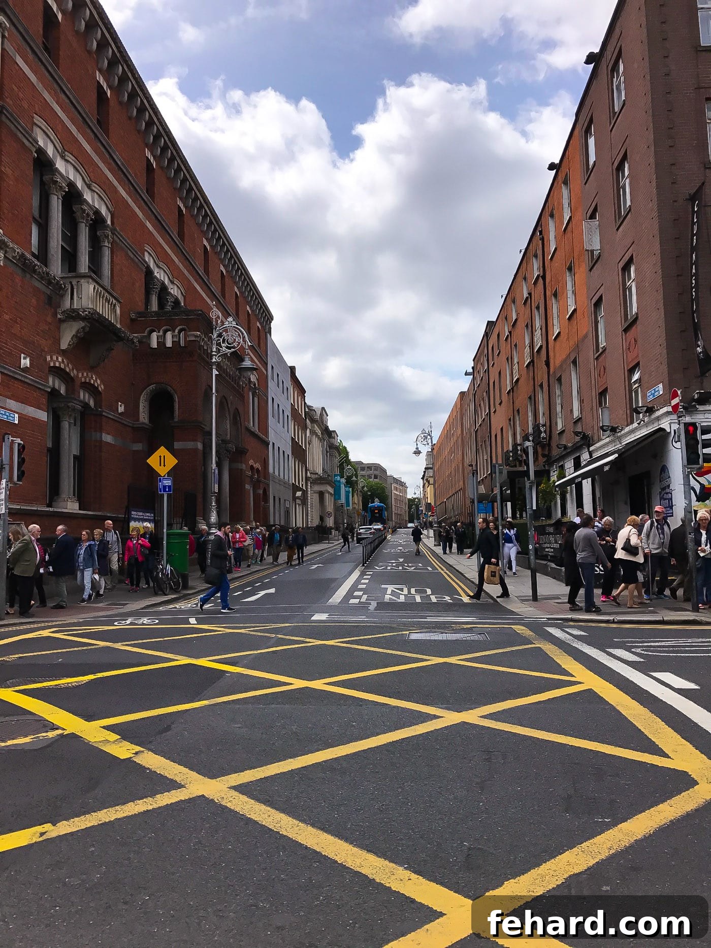 A bustling street scene in Dublin, showcasing its unique urban charm